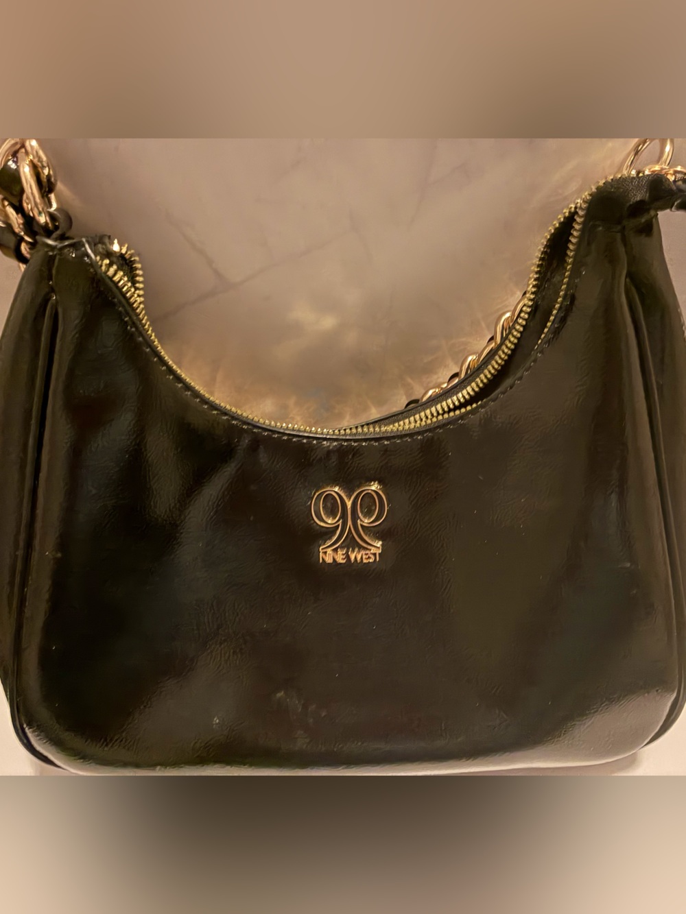 Nine West Black Shoulder Hobo with Gold Logo